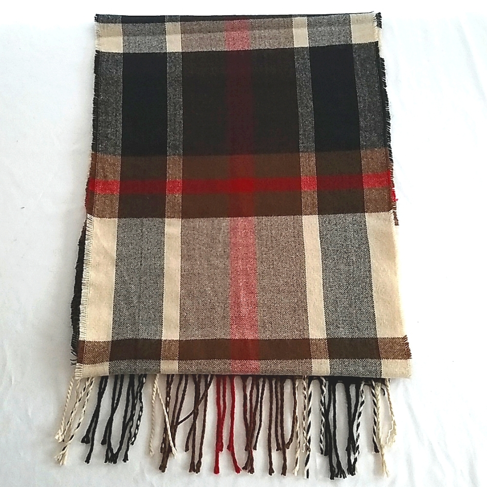Goodfellow & Co Black Red Tan Brown Winter Scarf Size OSFM